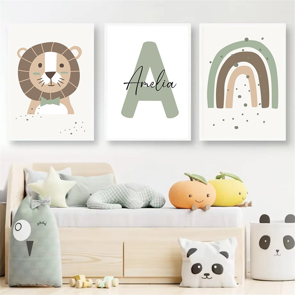 Baby Nursery Green - Stampa su Tela Leone con Nome