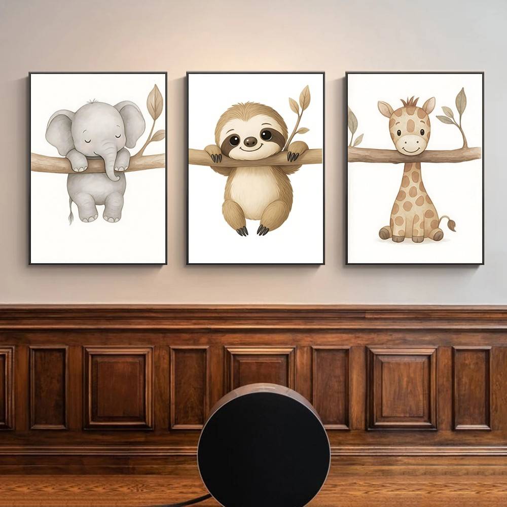 Baby Nursery Wallpaper Neutral - Poster Animali Safari Boho Neutri per
