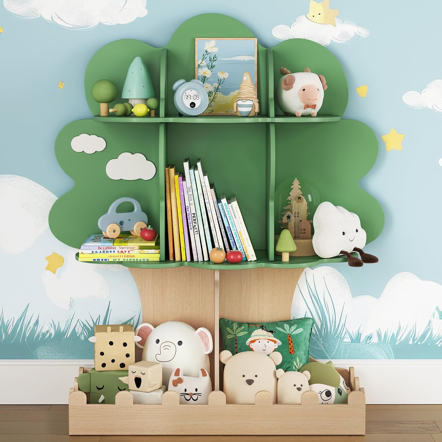 Baby Nursery Green - Libreria a Forma di Albero per