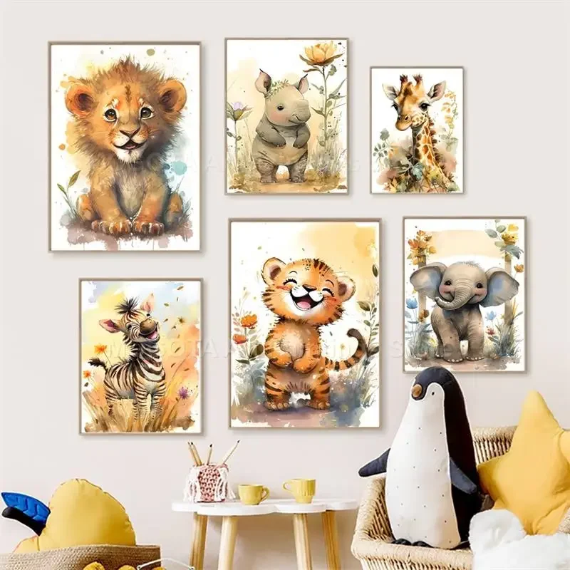 Baby Zebra Nursery - Quadri su Tela con Leone, Giraffa,