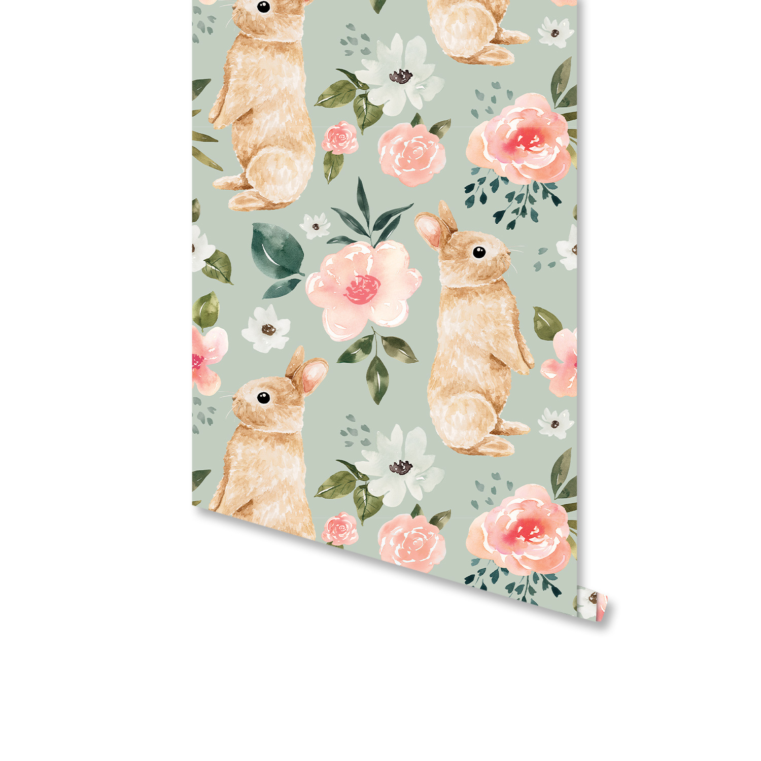 Baby Nursery Green - Carta da Parati Floreale Verde Salvia