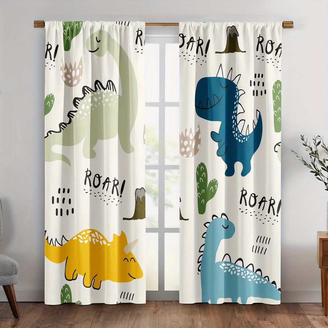 Baby Nursery Green - Tende con dinosauri dei cartoni animati,