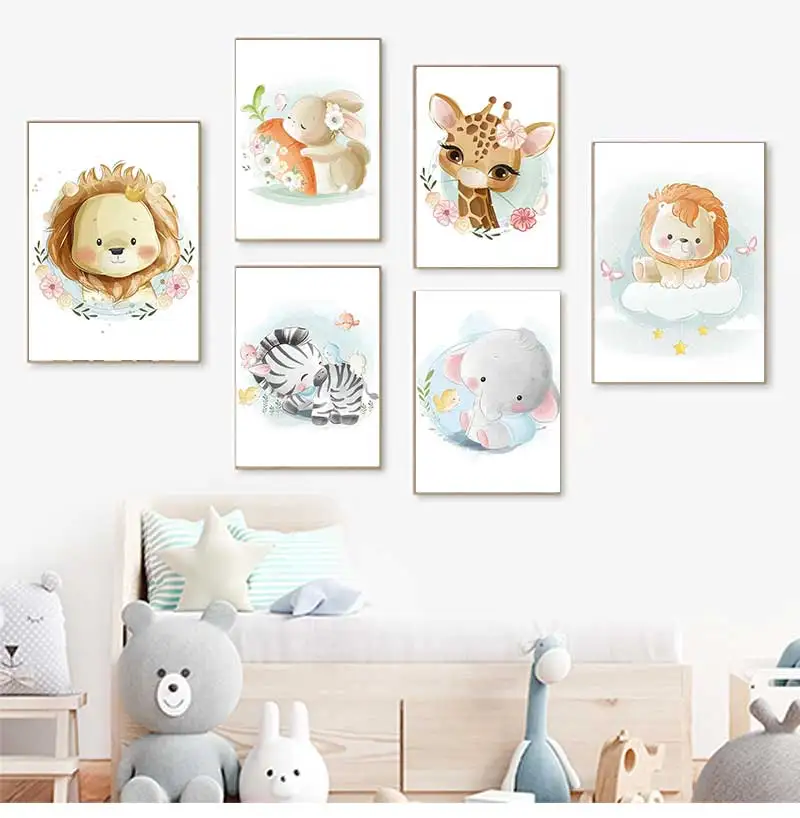 Baby Zebra Nursery - Quadri da Parete con Giraffa, Leone,