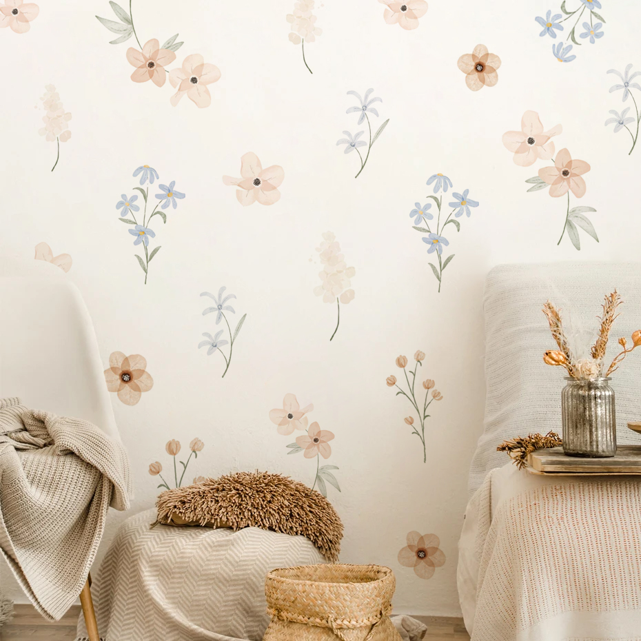 Baby Girl Nursery Quotes - Adesivi murali fiori acquerello per la