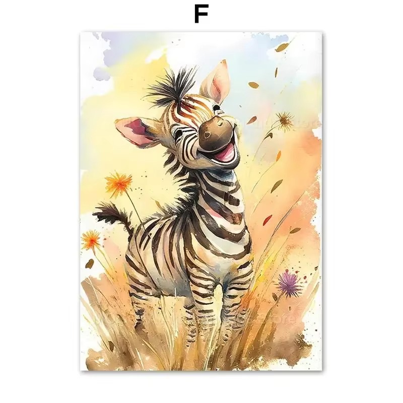 Baby Zebra Nursery - Quadri su Tela con Leone, Giraffa,