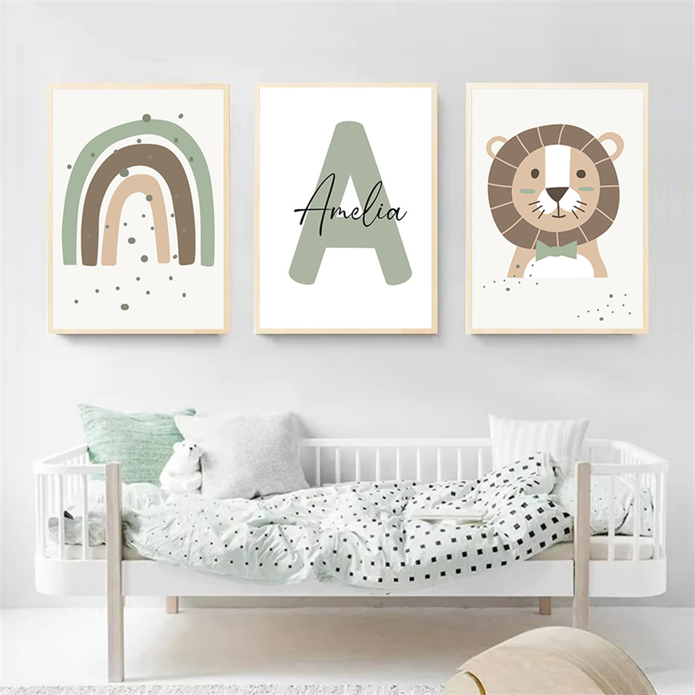 Stampa su Tela Leone con Nome  - Baby Nursery Green recensione e prezzo